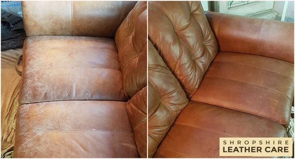 Before and after leather cleaning