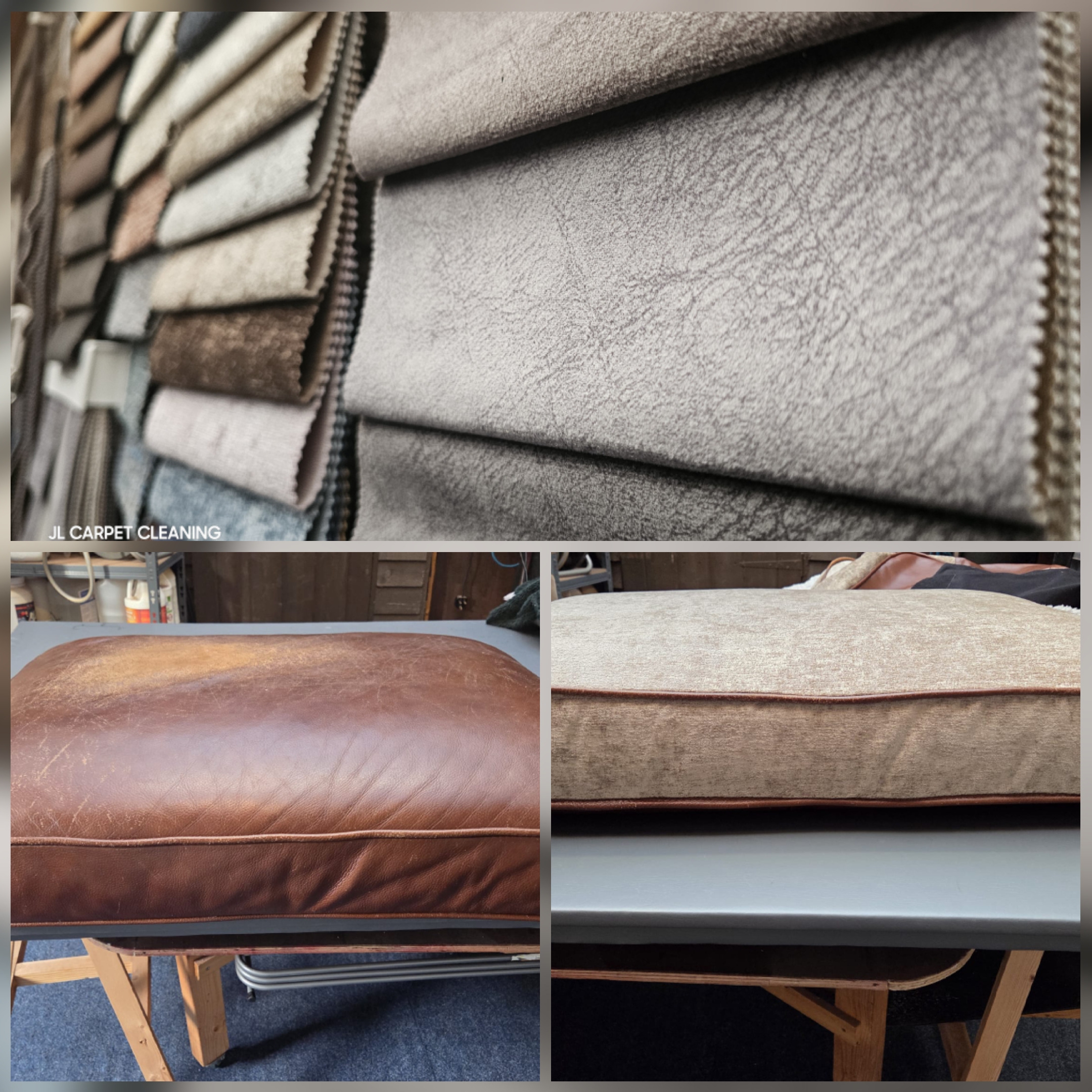 20260326_193643 Fabric samples and leather cushion panel replaced with new fabric panel